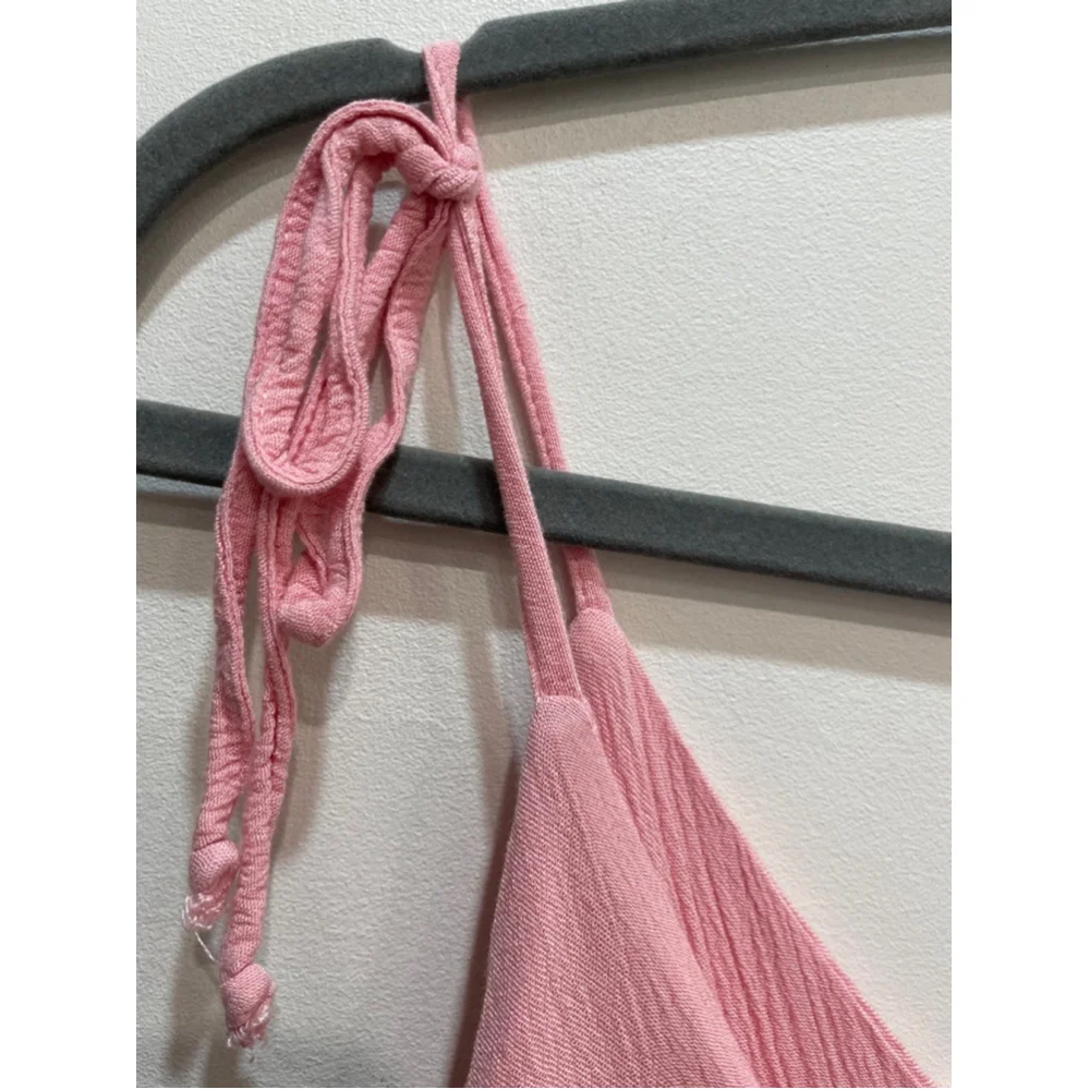 Amiani Tiered Pink Maxi Dress Lace Crochet XL Lightweight Rayon Resort Wear - Picture 8 of 11